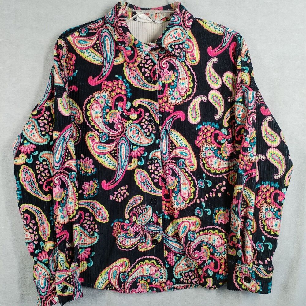 Savanna Jane Top Women's Small Paisley Thick Corduroy Button Up Jacket Shacket